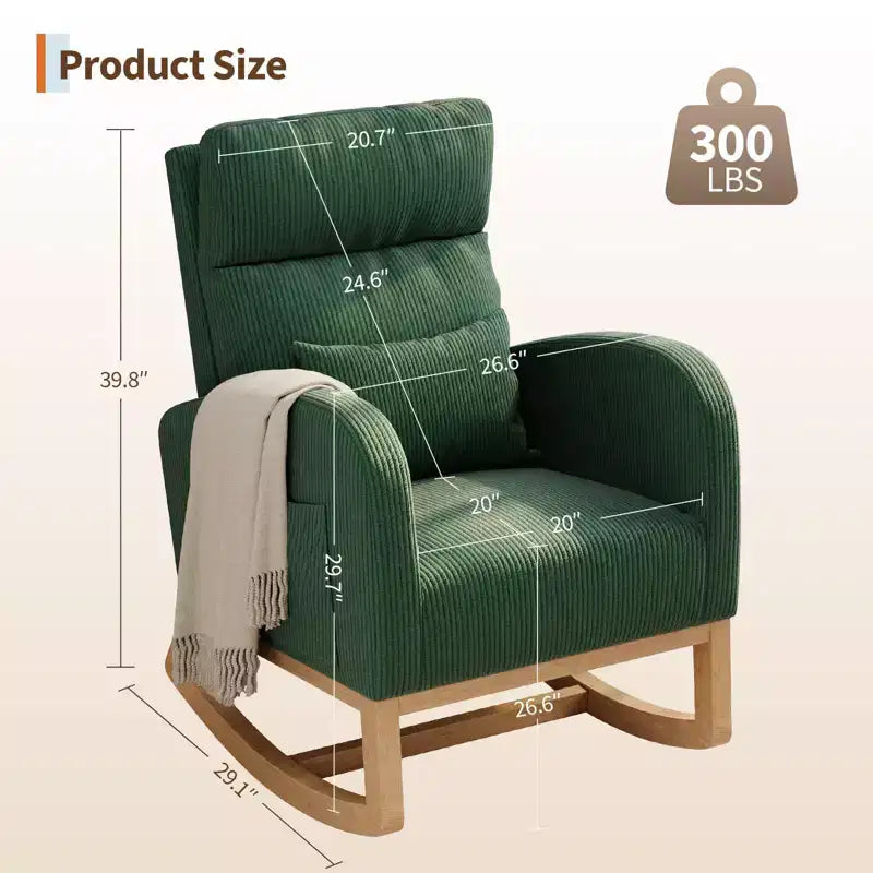 Fauteuil à bascule moderne avec oreiller et poches latérales, pour salon, chambre à coucher