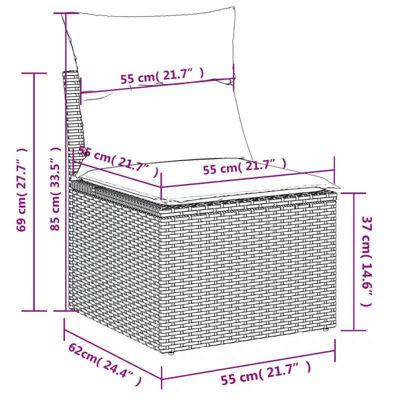 vidaXL Salon de jardin 9 pièces avec coussins Gris Résine tressée