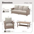 Captiva Designs Salon de jardin 6 pièces de luxe en osier avec accoudoirs incurvés et coussins