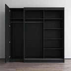 Armoire 2 portes avec miroir, façade vitrée, 2 personnes (Gris / Noir / Blanc)