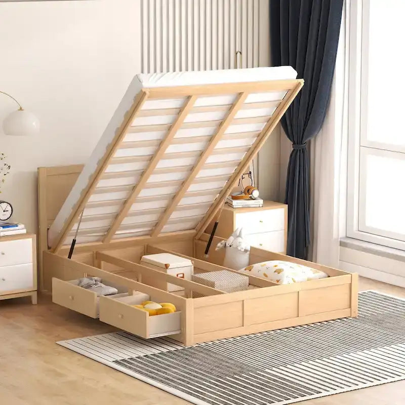 Lit plateforme en bois avec rangement inférieur et 2 tiroirs