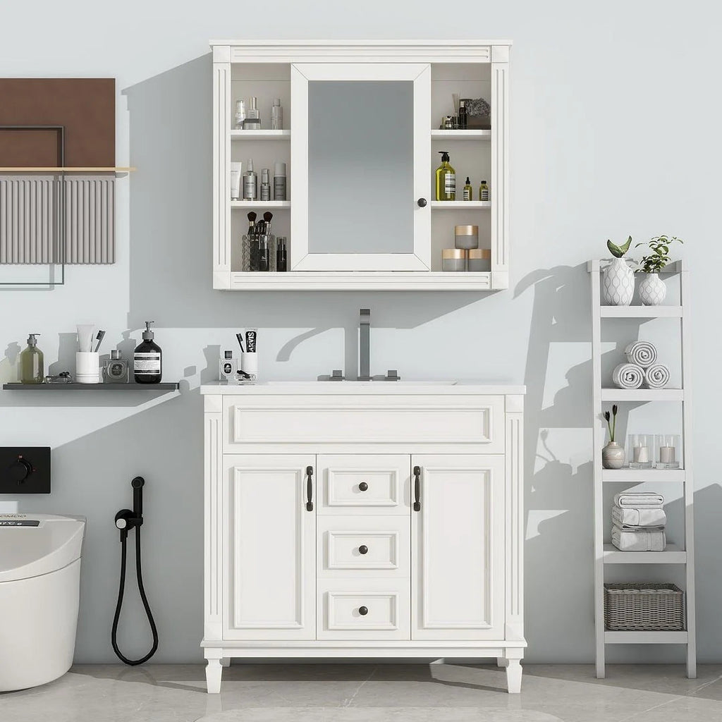 Meuble-lavabo moderne de 36 po avec vasque et armoire à miroir, 2 portes et 2 tiroirs