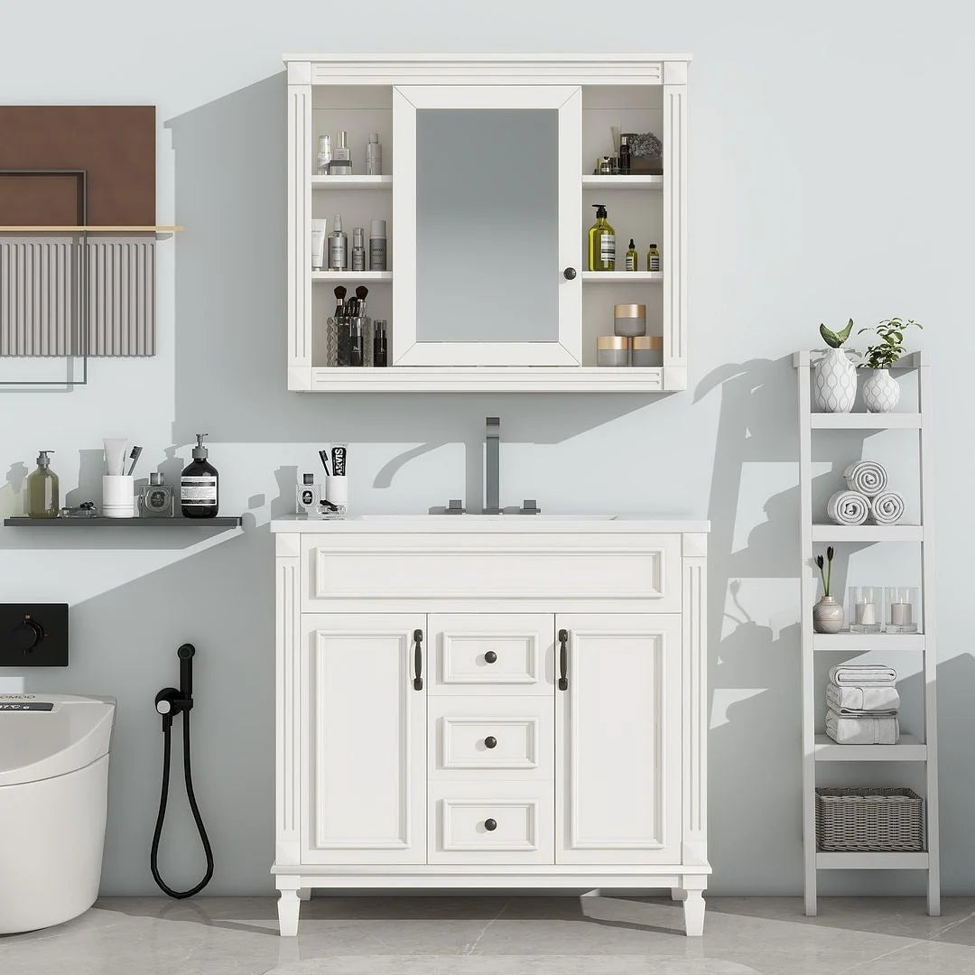 Meuble-lavabo moderne de 36 po avec vasque et armoire à miroir, 2 portes et 2 tiroirs