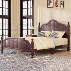 Cadre de lit plateforme Queen vintage - Pin massif, tête de lit en MDF, pas besoin de sommier