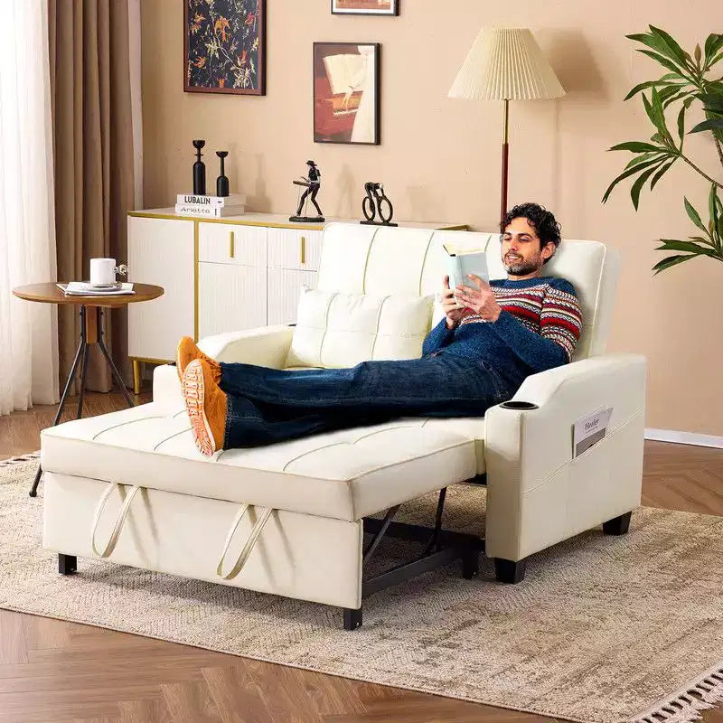 Canapé-lit convertible inclinable en cuir rembourré « Cats Claw » avec coussins pour petits espaces