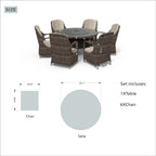 Ensemble de salle à manger rond 7 pièces en rotin tressé d'extérieur avec coussins par Moda Furnishings
