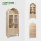 Meuble de rangement haut cintré de 71 po avec 2 portes en acrylique et étagères pour salon