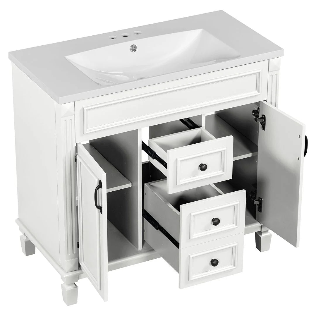 Meuble-lavabo moderne de 36 po avec vasque et armoire à miroir, 2 portes et 2 tiroirs