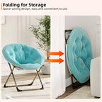 Fauteuil soucoupe, fauteuil moelleux en fausse fourrure, fauteuil lune avec structure métallique pliable, siège d'appoint floral