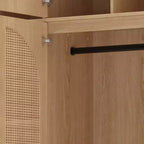 Armoire penderie grande capacité à 8 portes de 180 cm de haut avec tringle, étagères réglables et portes décoratives en rotin