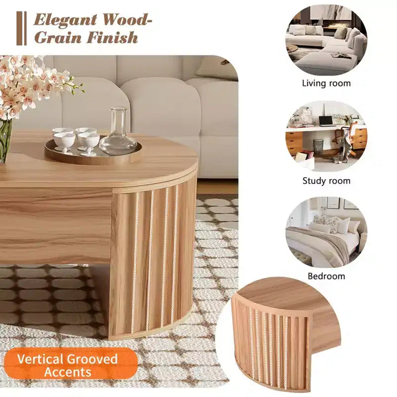 Table basse relevable de 47,2 po, table de salon ovale en bois avec rangement caché, table basse moderne pour salon, chambre à coucher ou bureau