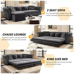 Canapé-lit gigogne 3-en-1 King Size Whisen Velvet et canapé convertible avec pouf mobile, design capitonné
