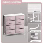 Commode Sorbus 8 tiroirs – Unité de rangement avec cadre en acier, plateau en bois, bacs en tissu – pour chambre à coucher, placard, bureau et plus encore