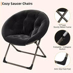 Fauteuil soucoupe, fauteuil moelleux en fausse fourrure, fauteuil lune avec structure métallique pliable, siège d'appoint floral