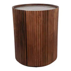 Table d'appoint décorative en bois nervuré avec plateau en marbre et rangement - Petite table d'appoint pour la décoration de la chambre ou du salon