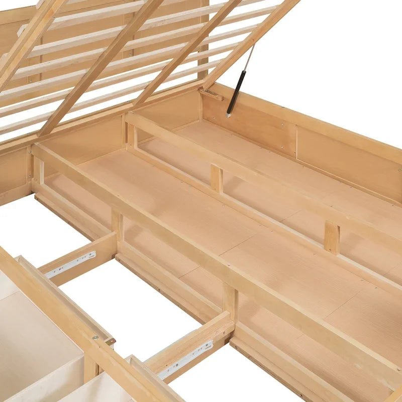 Lit plateforme en bois avec rangement inférieur et 2 tiroirs