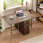 Table de salle à manger pliable ATJafurn 59 avec rabats pour petits espaces, table de cuisine rectangulaire en bois extensible avec roulettes et rangement