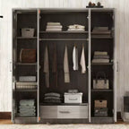 Armoire 4 portes en bois avec tringle, 1 tiroir et étagères de rangement