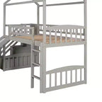 Lit mezzanine jumeau avec toboggan et escalier, lit mezzanine avec tiroirs de rangement, lit mezzanine cabane en bois pour enfants et tout-petits