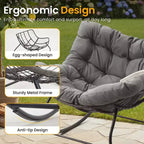 Fauteuil à bascule Heynemo pour patio avec ottoman, fauteuil à bascule œuf intérieur/extérieur avec coussins, fauteuil de salon en métal, fauteuil papasan surdimensionné, fauteuil de lecture