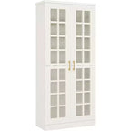 Meuble à chaussures haut Lantine avec portes, rangement à chaussures à 8 niveaux avec étagères réglables, armoire à chaussures moderne pour couloir, placard, salon, blanc