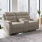 Canapé inclinable 2 places en tissu technique beige/gris, dossier et repose-pieds réglables