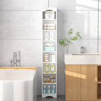 VECELO Armoire de salle de bain étroite de 180 cm de haut, en bois massif, 8 étagères, meuble de rangement autonome