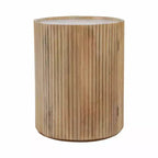 Table d'appoint décorative en bois nervuré avec plateau en marbre et rangement - Petite table d'appoint pour la décoration de la chambre ou du salon