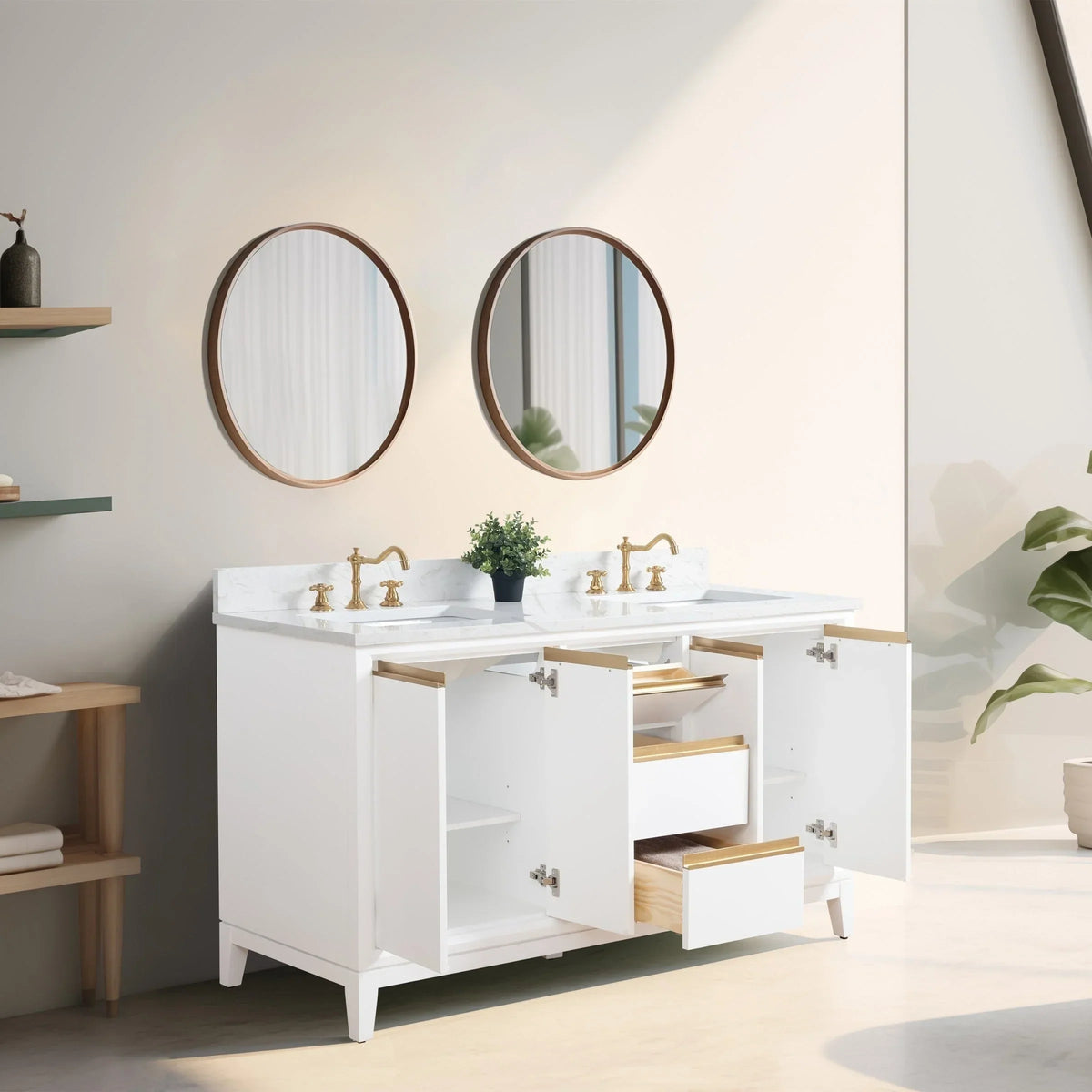 Meuble-lavabo Vanity Art avec évier en céramique et dessus en marbre reconstitué