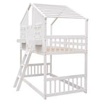 Lit mezzanine cabane de taille double, lit mezzanine cabane en bois avec échelle et barrières de sécurité pour enfants