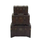 Lot de 3 malles en bois traditionnelles marron - Olivia & May : Finition vieillie, aucun assemblage requis, rangement décoratif