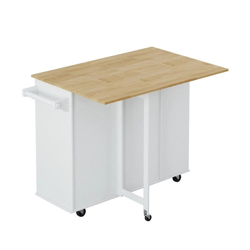 Desserte de cuisine multifonctionnelle Grondin avec abattant en bois massif, 2 portes, 2 tiroirs, casier à vin et porte-épices