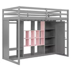 Lit mezzanine enfant avec armoire et étagères, Cadre de lit mezzanine en bois avec meuble de rangement pour enfants et adolescents