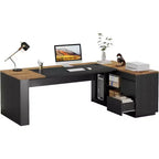 Bureau de direction en L Lantine 78 avec tiroirs, bureau informatique avec armoire, poste de travail pour mobilier de bureau à domicile