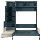 Lit escamotable Queen size avec canapé et armoire, Lit mural Queen en bois avec étagères, Lit escamotable pour chambre d'amis ou bureau