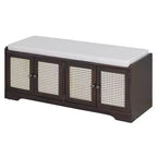 Banc de rangement rustique en bois Whisen, banc à chaussures d'entrée avec coussin amovible, étagères réglables