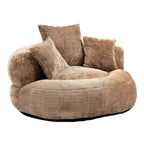 Fauteuil d'appoint rond surdimensionné avec haut dossier enveloppant, revêtement en chenille et 3 coussins