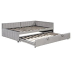 Lit de repos rembourré avec lit gigogne escamotable simple, Cadre de lit de repos double avec dossier en L et design rayé