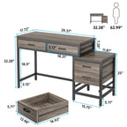 Bureau d'ordinateur réversible avec 5 tiroirs, bureau de travail à domicile avec caisson de rangement pour dossiers et support pour imprimante