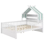 Lit cabane en bois ModernLuxe (taille lit simple/double) avec tête de lit de rangement, cadre de lit pour enfants en pin massif avec barrières de sécurité