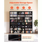 Meuble de rangement pour médias VEVOR, étagère DVD à 8 niveaux, organisateur de rangement multimédia 142 x 22 x 130 cm pour CD, DVD, livres et jeux, noir