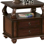 Table d'appoint carrée HomeRoots 26 en bois massif marron avec deux tiroirs et étagère - 26 X 26 X 28