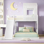 Lit superposé en bois Luxystar avec maisonnette, toboggan et barrières de sécurité, double sur grand lit