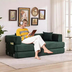 Canapé-lit de sol en velours côtelé avec oreillers, accoudoirs et dossier convertibles, adapté aux salons, chambres et appartements.