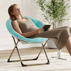 Fauteuil soucoupe, fauteuil moelleux en fausse fourrure, fauteuil lune avec structure métallique pliable, siège d'appoint floral