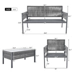 Ensemble de mobilier de patio 4 pièces, ensemble de conversation de jardin extérieur avec table en verre trempé, sièges profonds et coussins épais