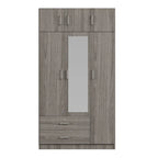Armoire penderie miroir 3 portes avec 2 tiroirs et meuble haut