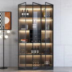 Meuble de rangement à vin minimaliste en bois noir avec porte vitrée