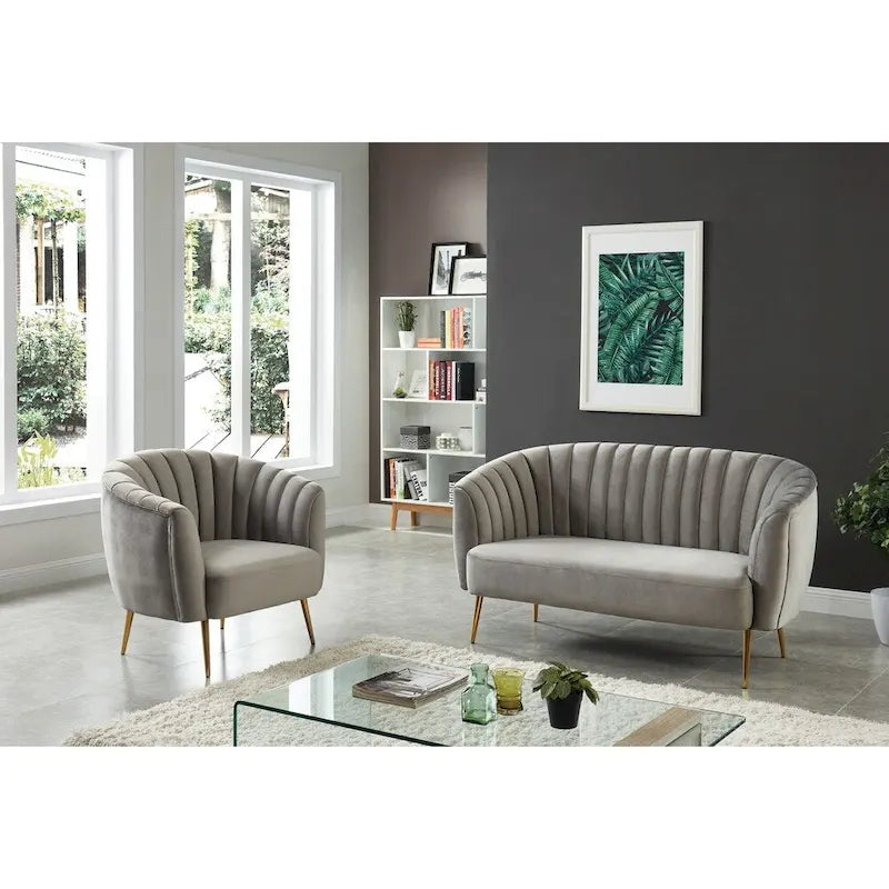 Canapé deux places capitonné en microfibre de velours contemporain Albany par Silver Orchid