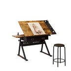 Table à dessin et de croquis réglable avec 2 tiroirs pour le bureau à domicile et l'école avec tabouret (marron)